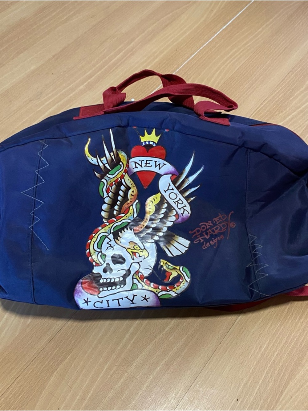 Don Ed Hardy Designs Blue Duffel Gym Bag New York Heart Skull Eagle Snake Tattoo